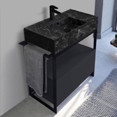 Modern  Console Vanity, Black Marble Style Sink, 35 inch
